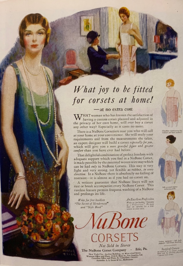 Photo from Fashions of a Decade: The 1920's featuring an advertisement for NuBone corsets.